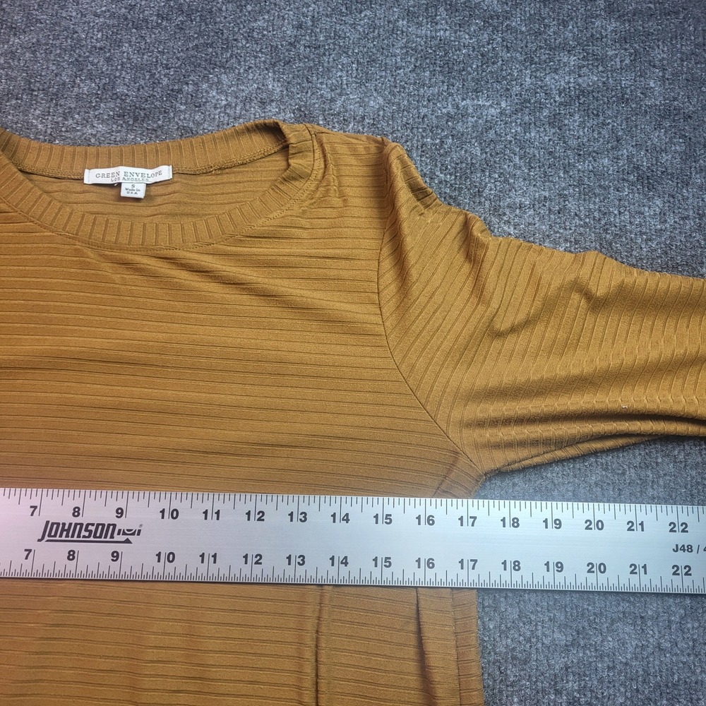Green Envelope Los Angeles Mustard Yellow Ribbed 3/4 Sleeve Top Small Made in US - Picture 5 of 7